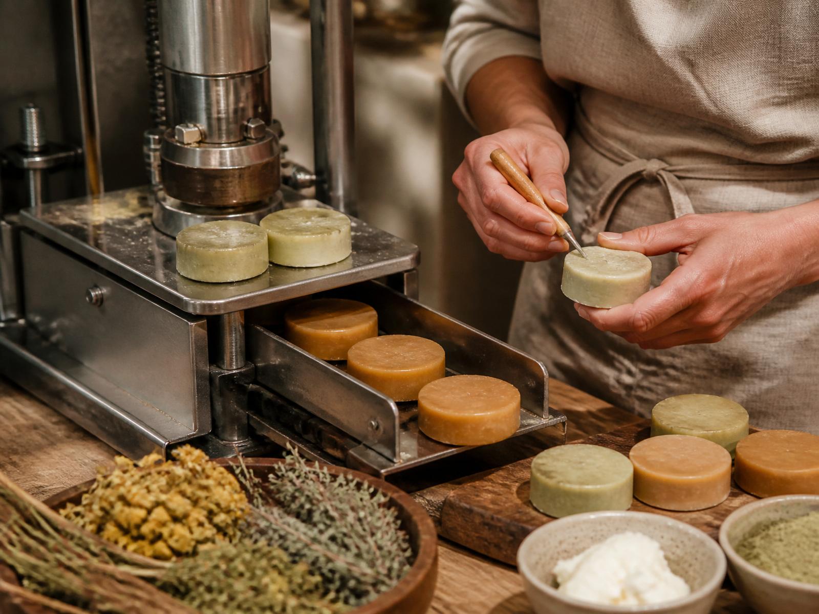 Pains de savon solide sur ligne de production semi-industrielle — FABRICOSMETIC