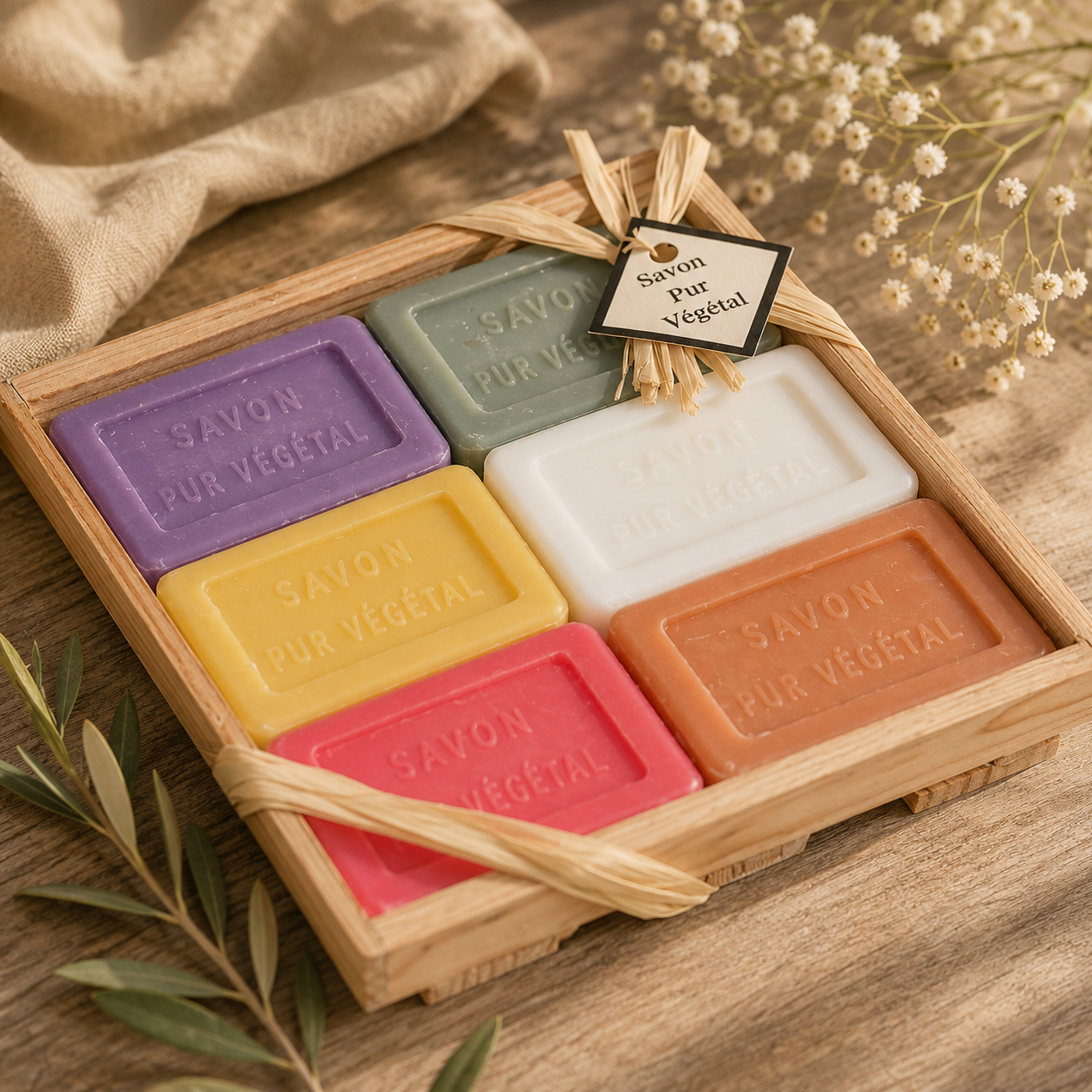 Pack legno artigianale 6 pezzi — produzione semi-industriale di cosmetici solidi in private label — FABRICOSMETIC, Tunisia