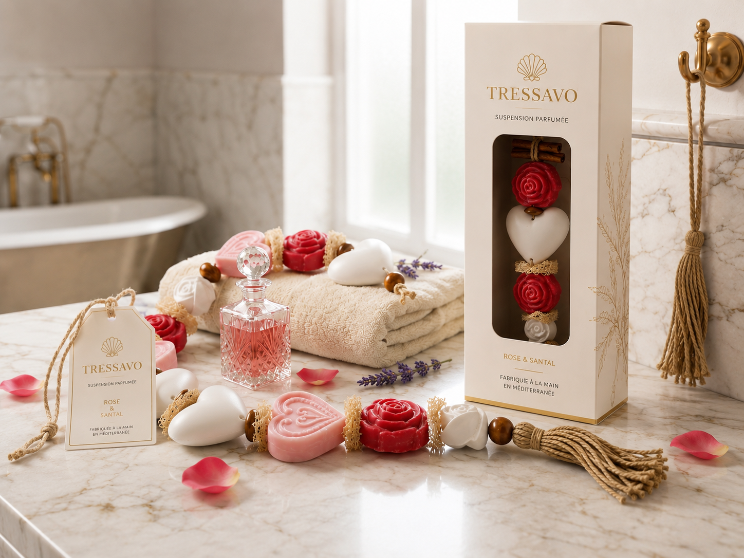 Sospensione Rosa & Sandalo signature — produzione semi-industriale di cosmetici solidi in private label — FABRICOSMETIC, Tunisia
